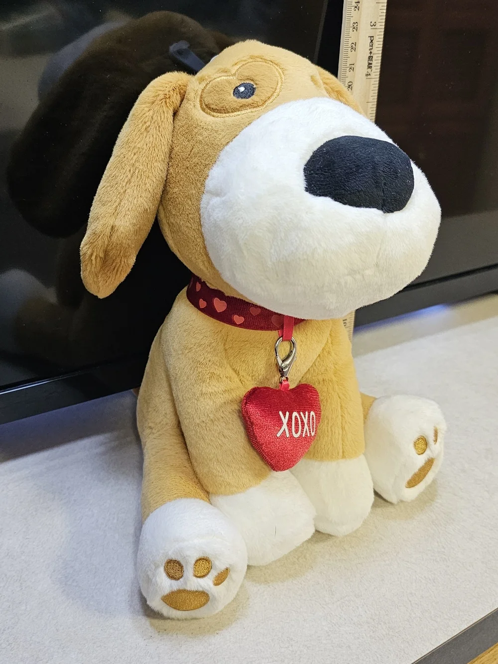 Plush Tan & White Dog Toy with Red Heart Tag - XOXO